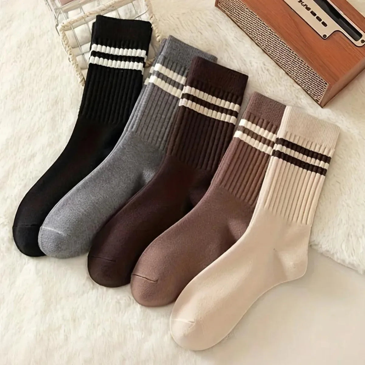 Polyester Elastane Striped Mid Tube Casual Socks - 3