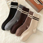 Polyester Elastane Striped Mid Tube Casual Socks