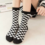 Polyester Blend Checkerboard Pattern Socks 2 Pair Set