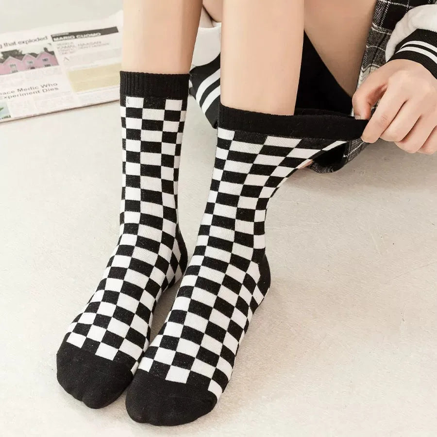 Polyester Blend Checkerboard Pattern Socks 2 Pair Set