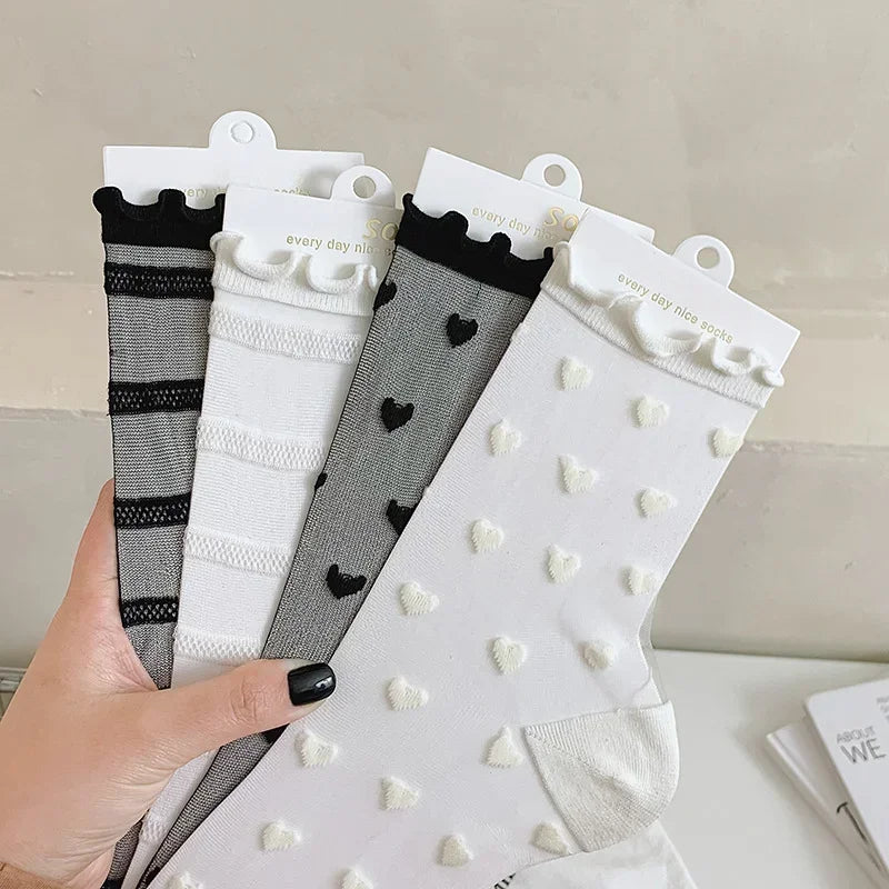 Polyester Mesh Heart Pattern Breathable Womens Socks