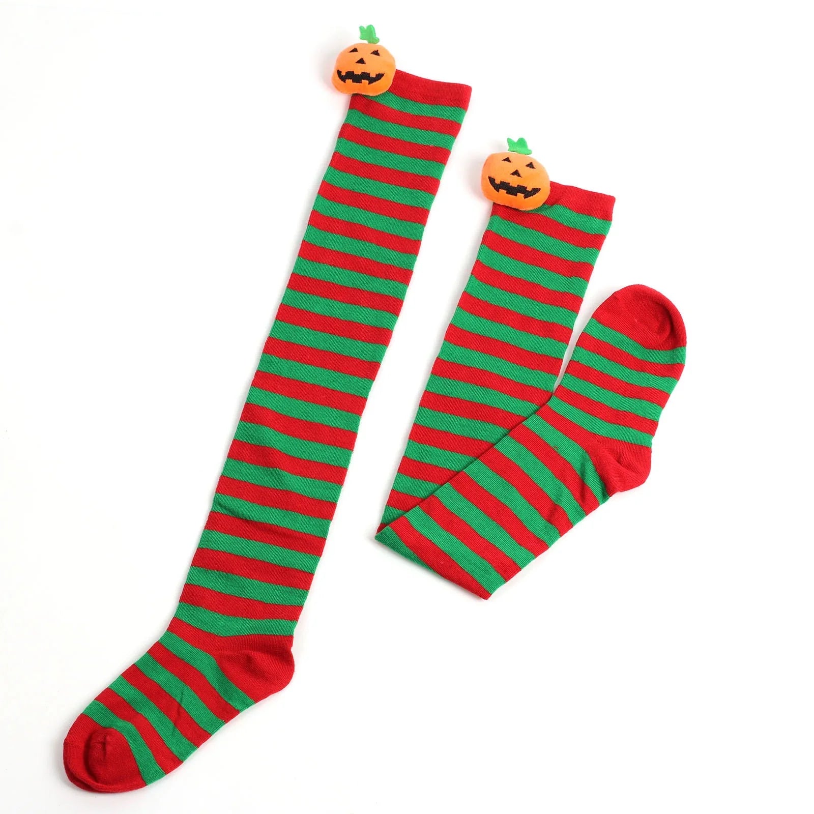 Polyester Striped Pumpkin Over The Knee Socks - 13