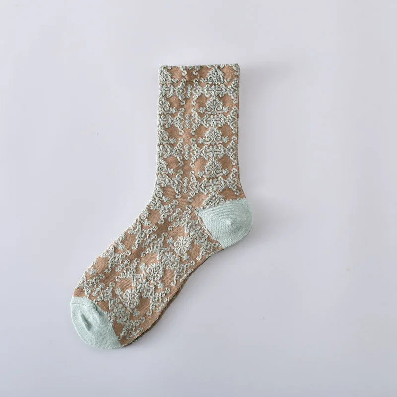Cotton Blend Floral Mid Tube Socks