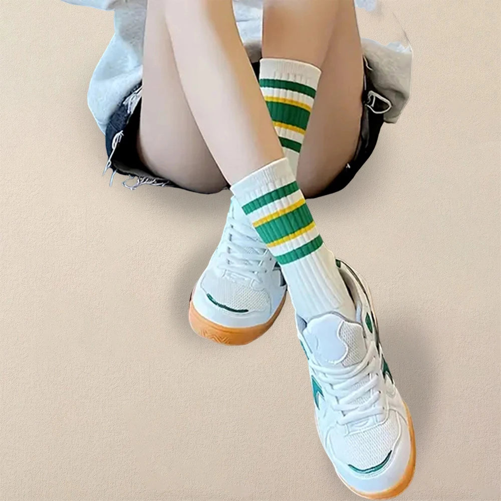 5 Pairs Polyester Spandex Striped Crew Socks - 5