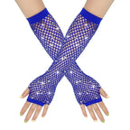 Nylon Elastane Rhinestone Fishnet Fingerless Gloves