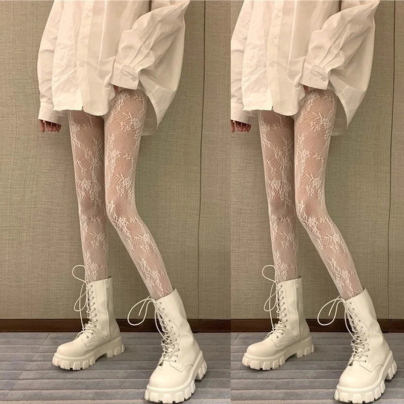 Floral Nylon Pantyhose Breathable Lace Tights