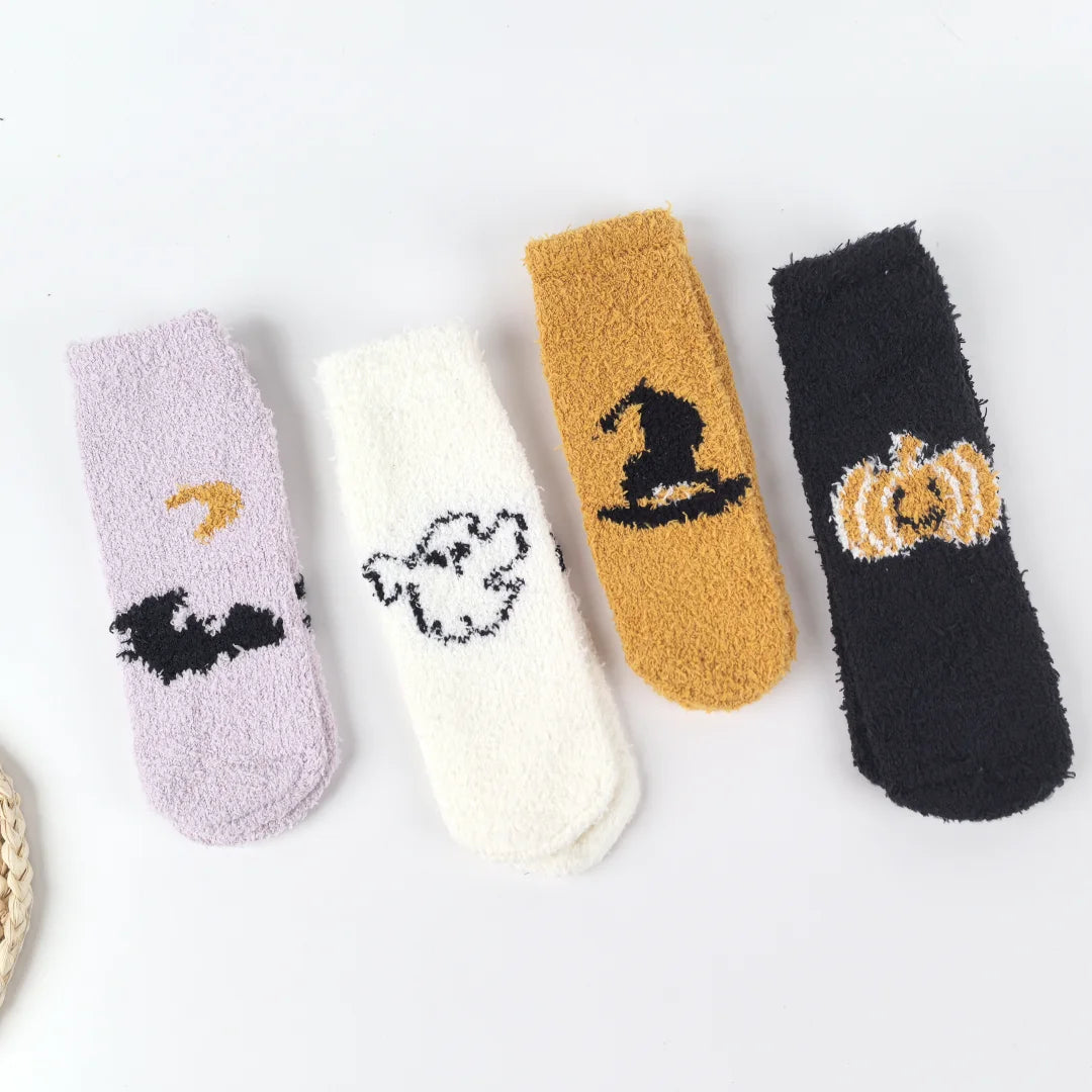 Halloween Pattern Coral Velvet Floor Socks Women Casual Knit - 1
