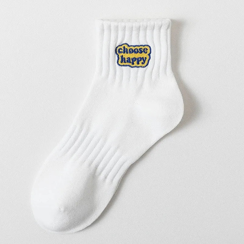 Polyester Blend Printed Letter Casual Crew Socks - 10