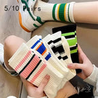 Striped Polyester Cotton Blend Casual Crew Socks
