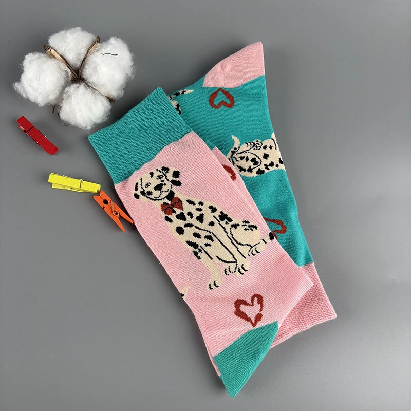 Cotton Blend Dalmatian Dog Print Mid Calf Casual Socks