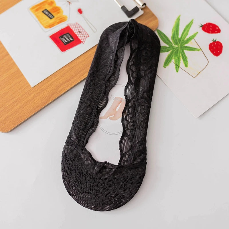 Cotton Lace Invisible Anti Slip Low Cut Socks - 10