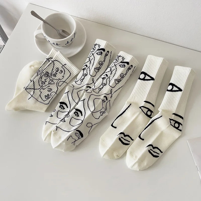 Cotton Blend Abstract Graphic Crew Socks
