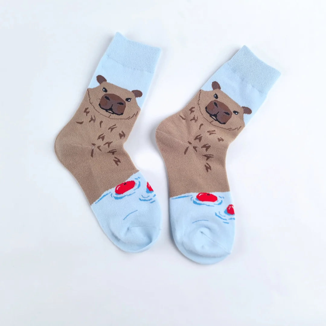 Cotton Blend Capybara Crew Socks - 6