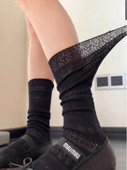 Polyester Lace Hollow Out Mid Calf Socks