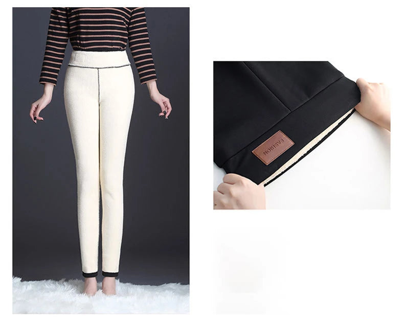 Polyester Lamb Fleece Thermal Leggings High Waist Winter Tights