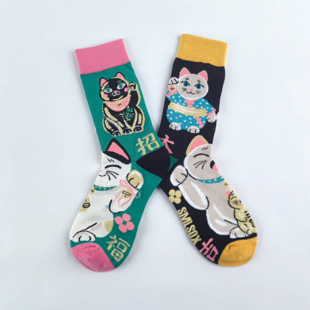 Cotton Blend Lucky Cat Crew Socks - 4