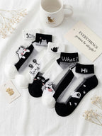5 Pairs Polyester Elastane Cartoon Print Low Tube Ankle Socks