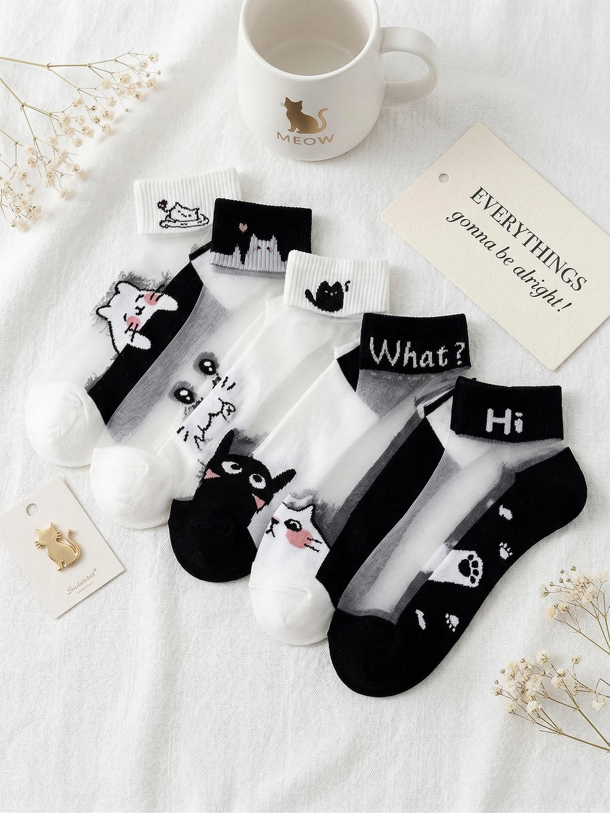 5 Pairs Polyester Elastane Cartoon Print Low Tube Ankle Socks