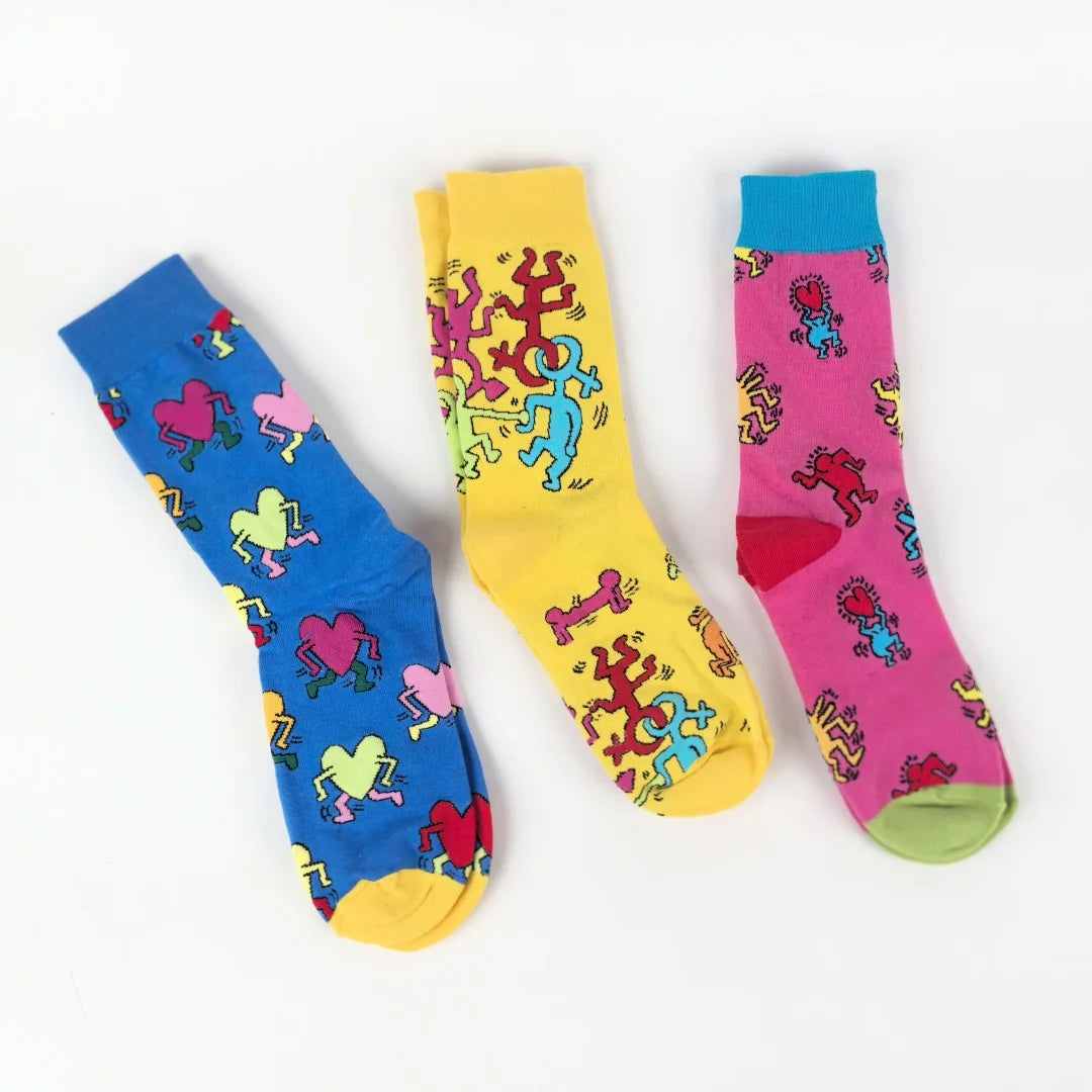 Cotton Blend Artistic Graffiti Pattern Mid Calf Unisex Socks - 12
