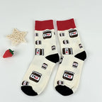 Cotton Blend Nutella Jar Pattern Mid Calf Socks