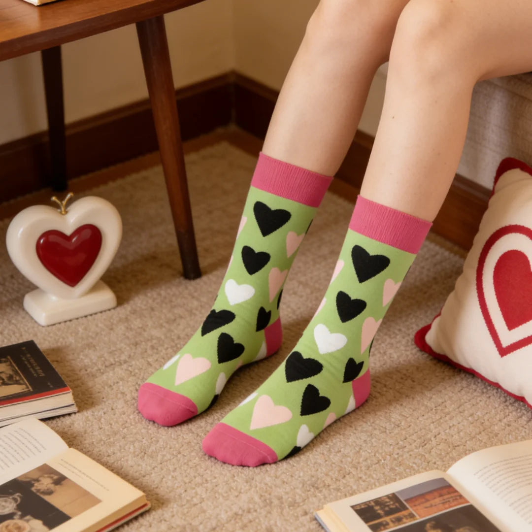 Cotton Polyester Heart Pattern Women Mid Tube Socks