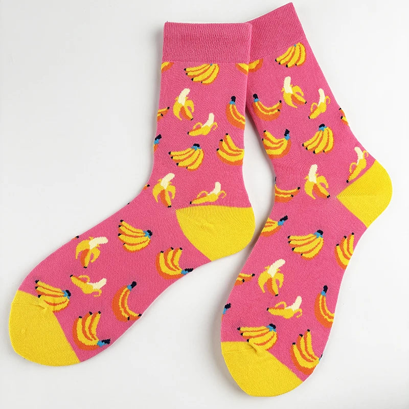 Cotton Blend Banana Print Mid Calf Casual Socks - 6