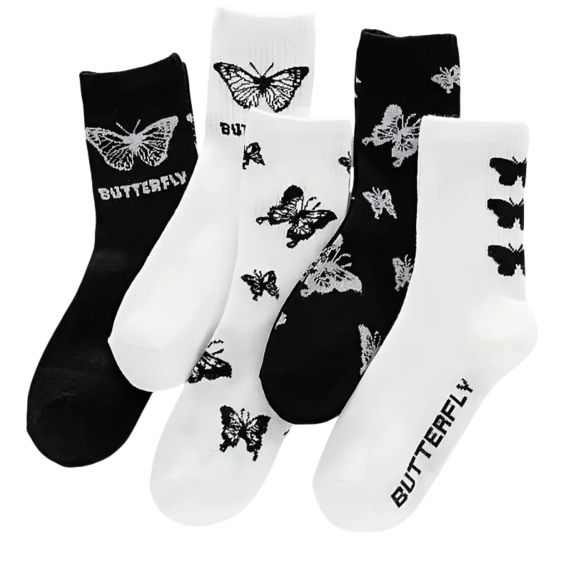 Butterfly Pattern Mid Length Polyester Elastane Socks Set
