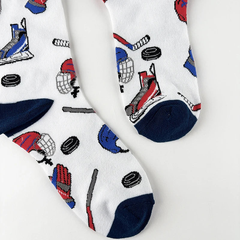 Polyester Blend Ice Hockey Pattern Mid Calf Socks - 2