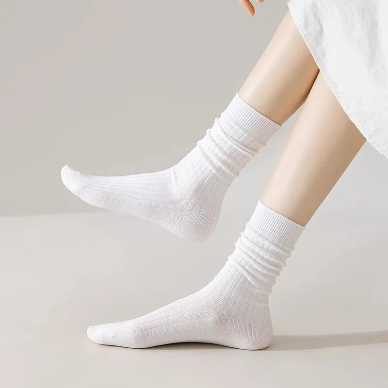 Cotton Blend Ribbed Crew Socks for Women - 4