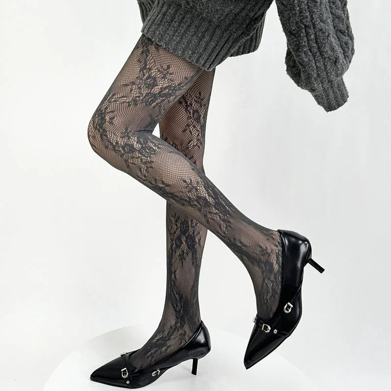 Floral Lace Mesh Pantyhose Women Nylon Tights