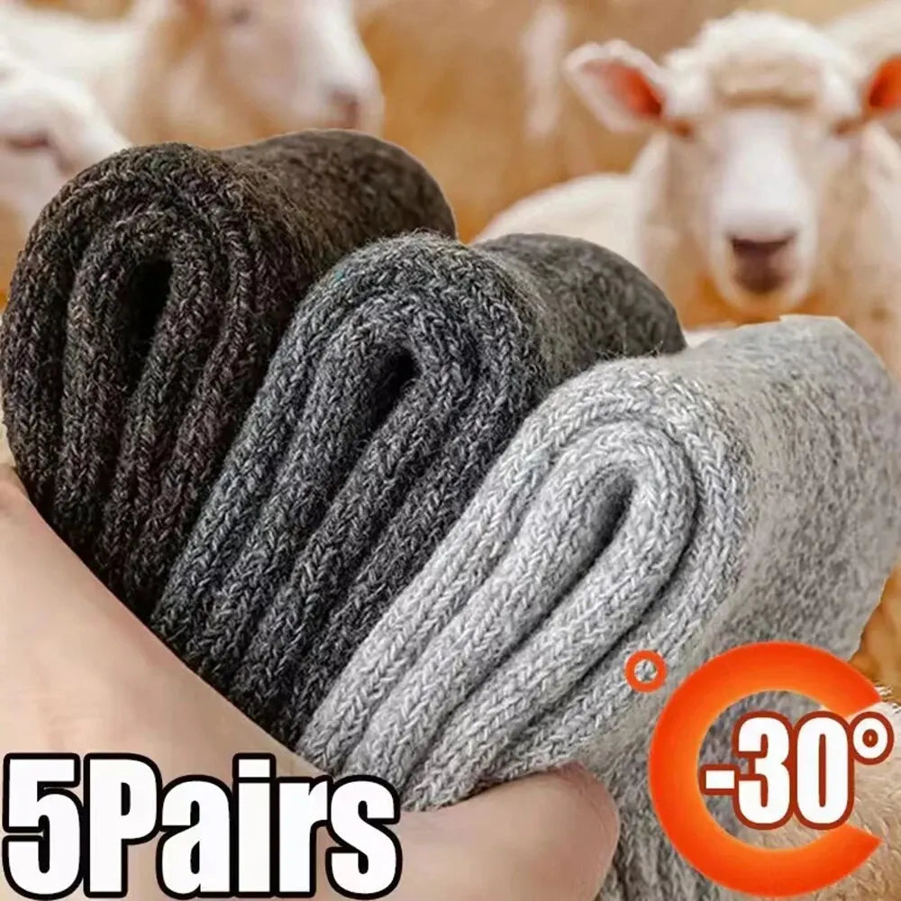 Thickened Polyester Spandex Winter Crew Socks 5 Pairs
