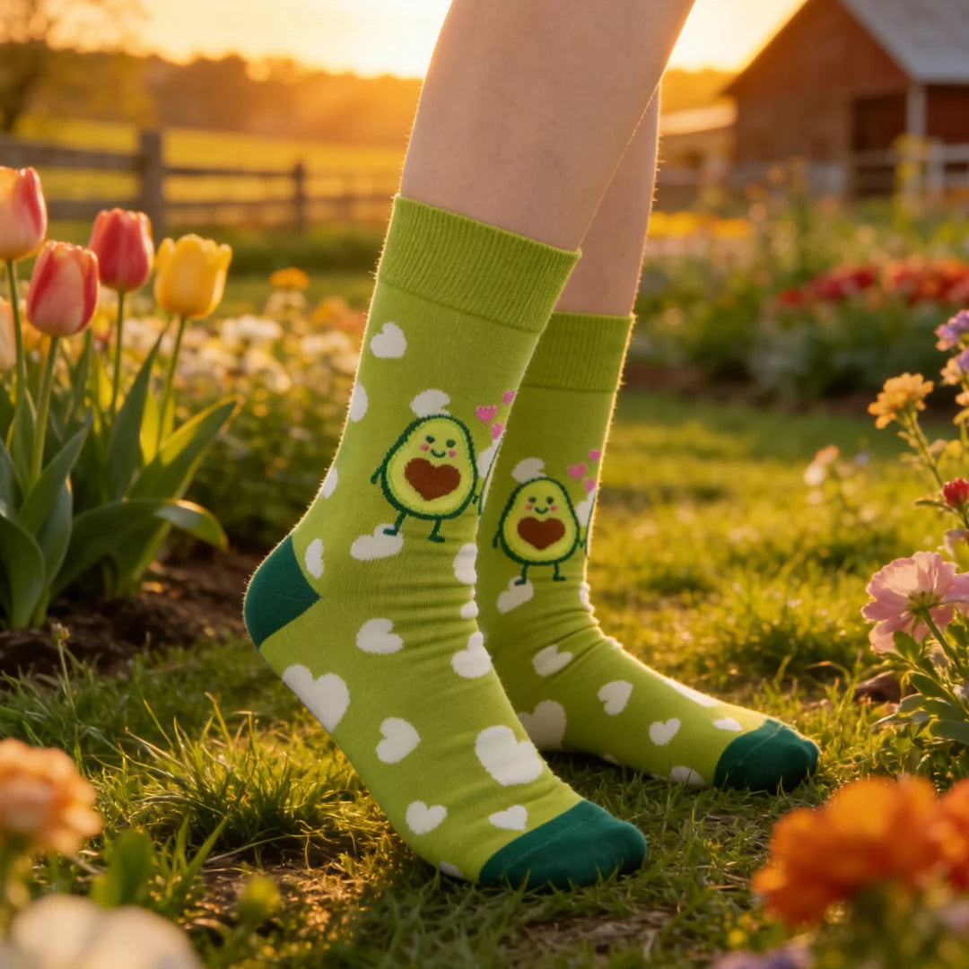 Cotton Blend Avocado Heart Pattern Mid Calf Socks - 3