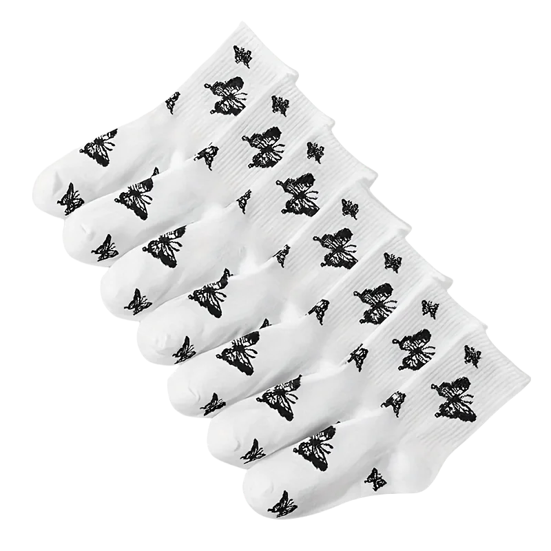 Butterfly Pattern Mid Length Polyester Elastane Socks Set - 11