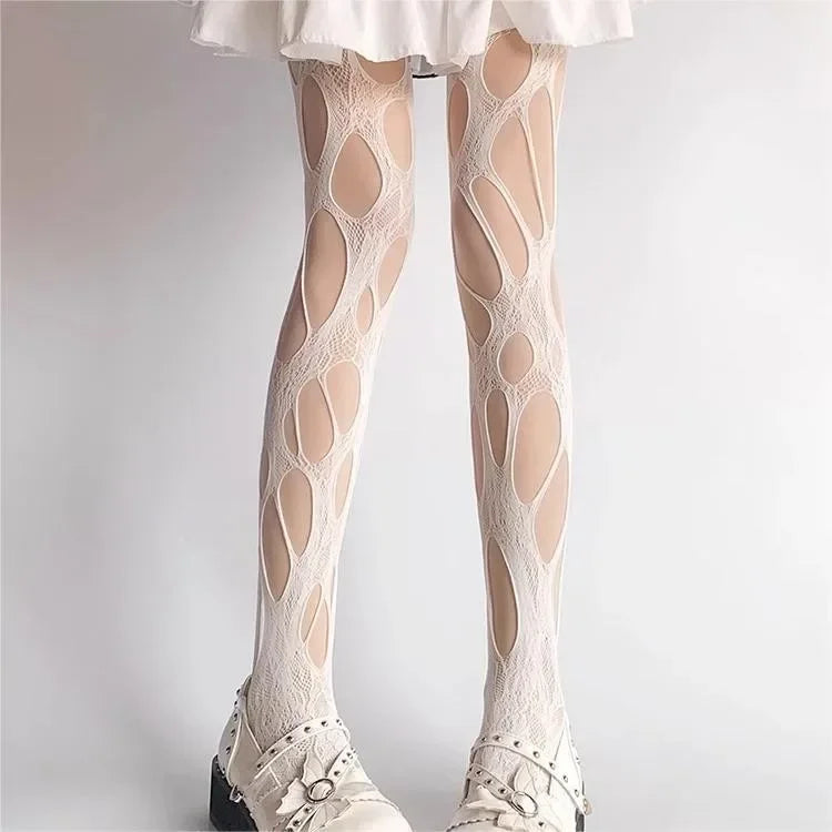 Distressed Nylon Fishnet Stockings for Women