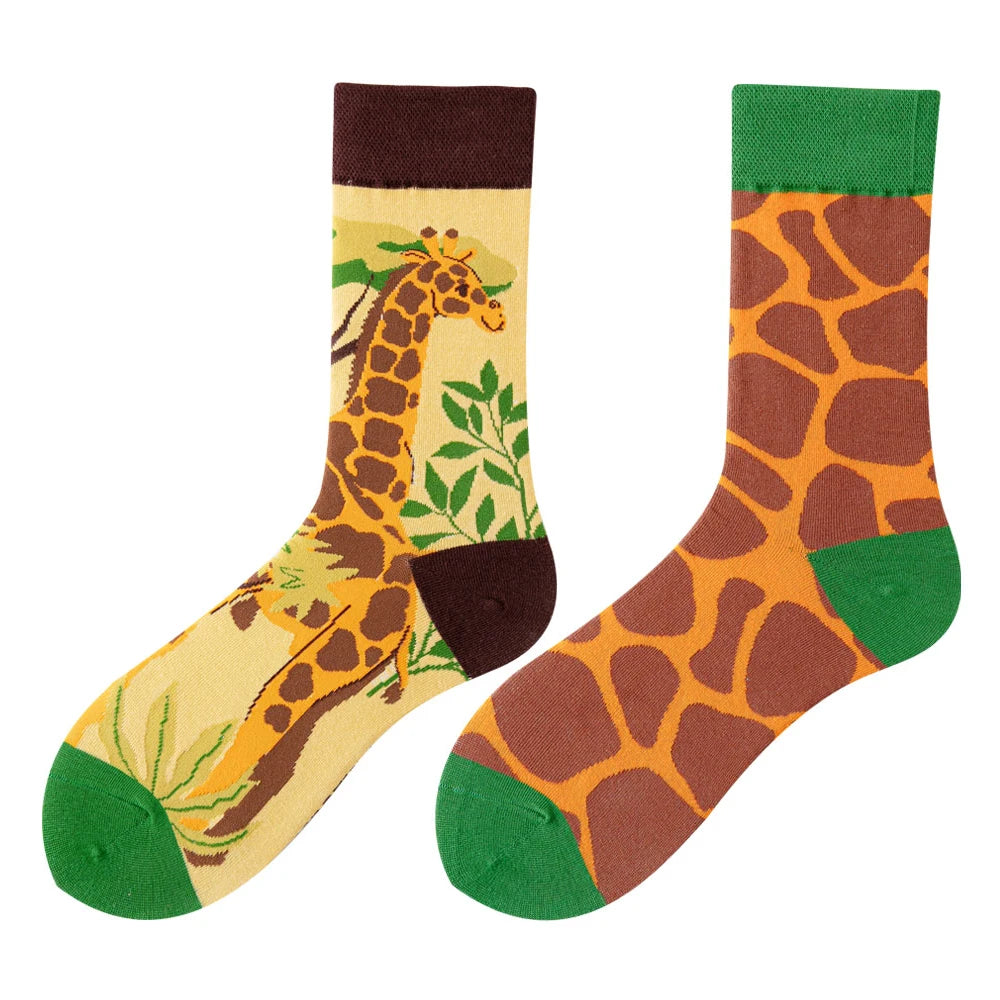 Cotton Blend Giraffe Print Mid Tube Socks