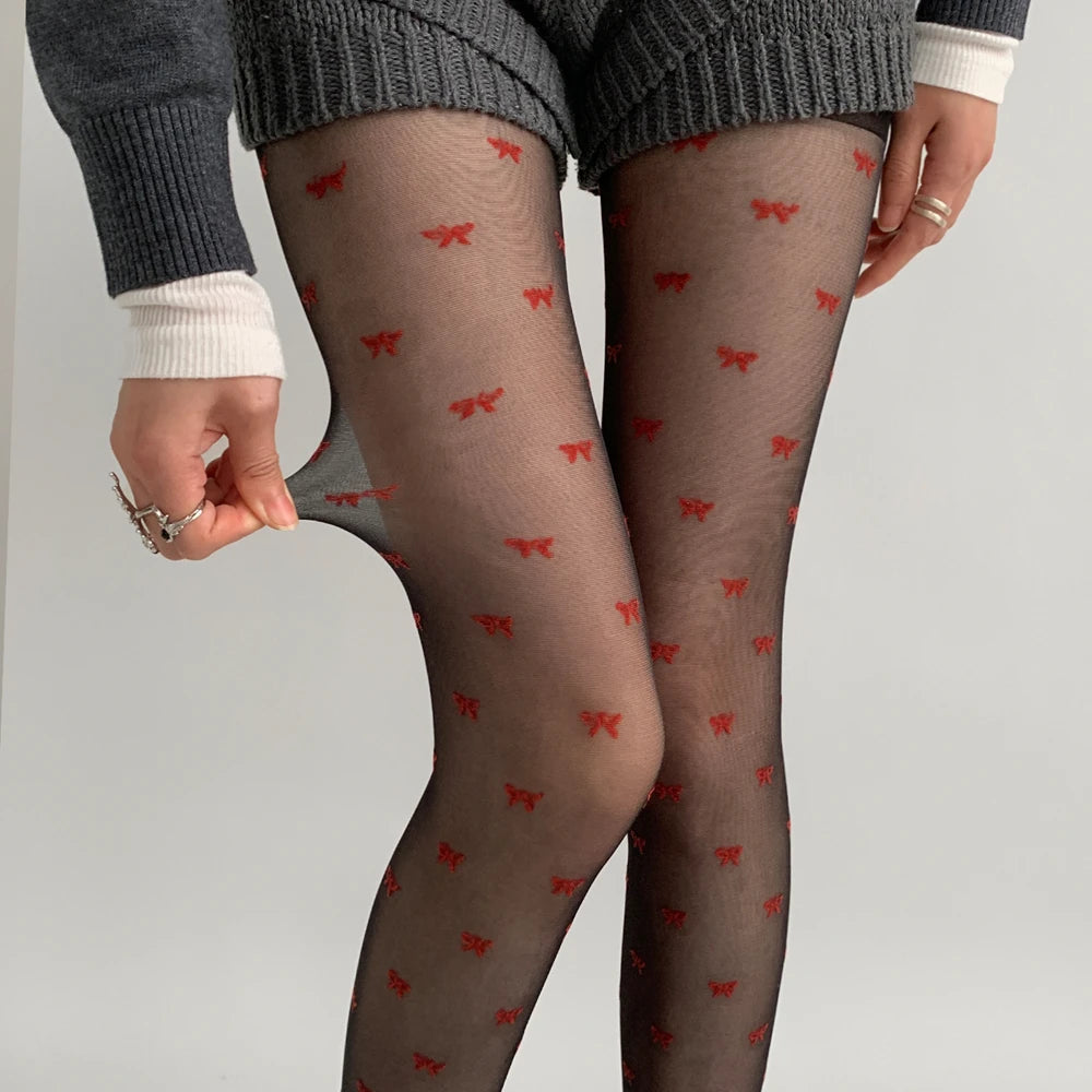 Nylon Polyester Heart Print Tights for Women