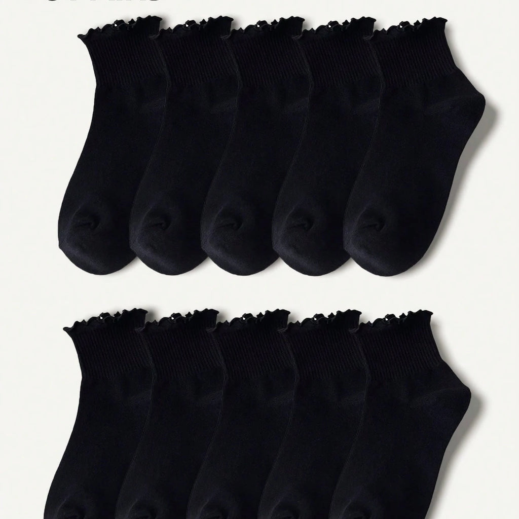 Polyester Elastane Ruffle Trim Mid Tube Crew Socks