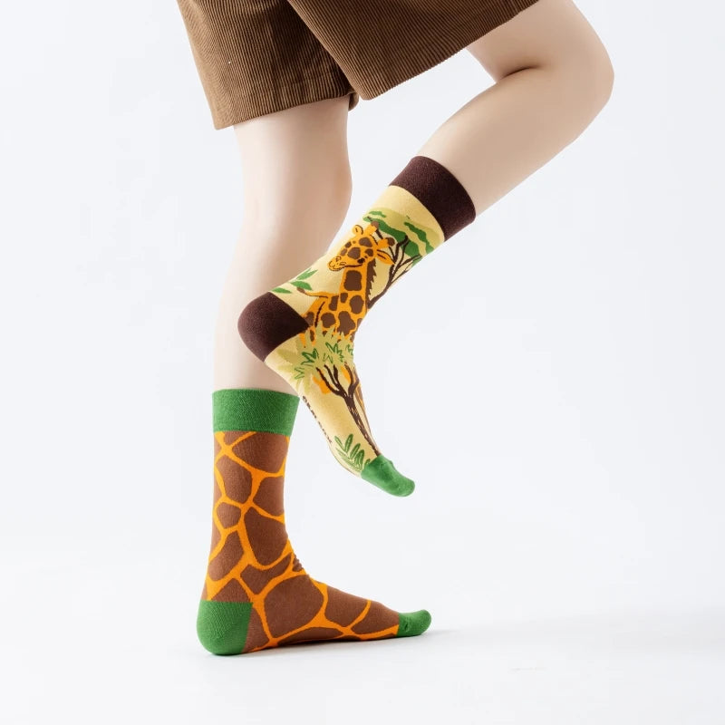 Cotton Blend Giraffe Print Mid Tube Socks