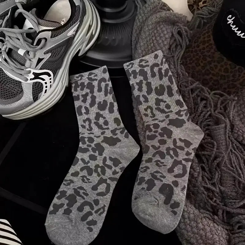 Leopard Print Polyester Spandex Mid Tube Socks 6 Pair Set - 9