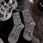 Leopard Print Polyester Spandex Mid Tube Socks 6 Pair Set