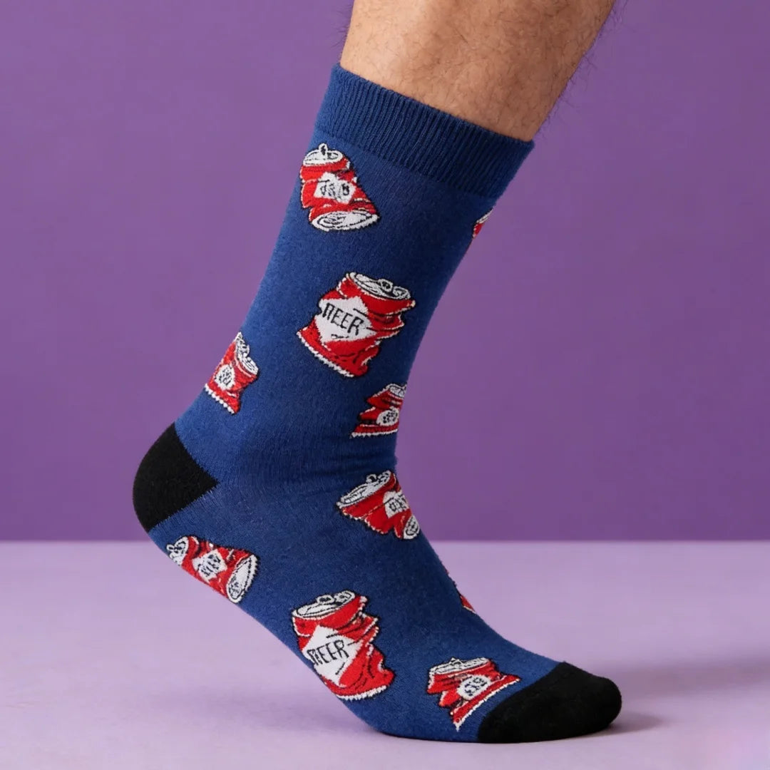 Cotton Blend Beer Print Mid Calf Casual Socks