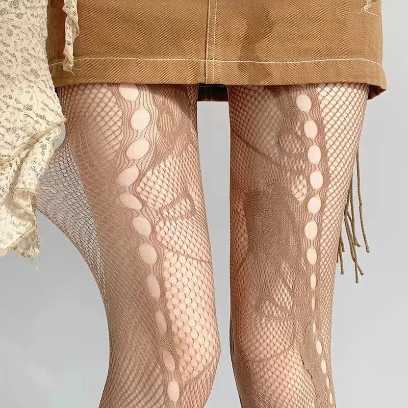Floral Mesh Nylon Thigh High Pantyhose