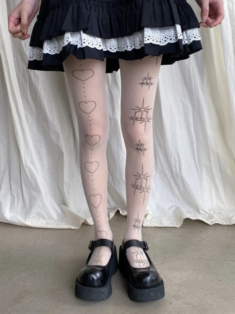 Nylon Patterned Sheer Tights Women - 4