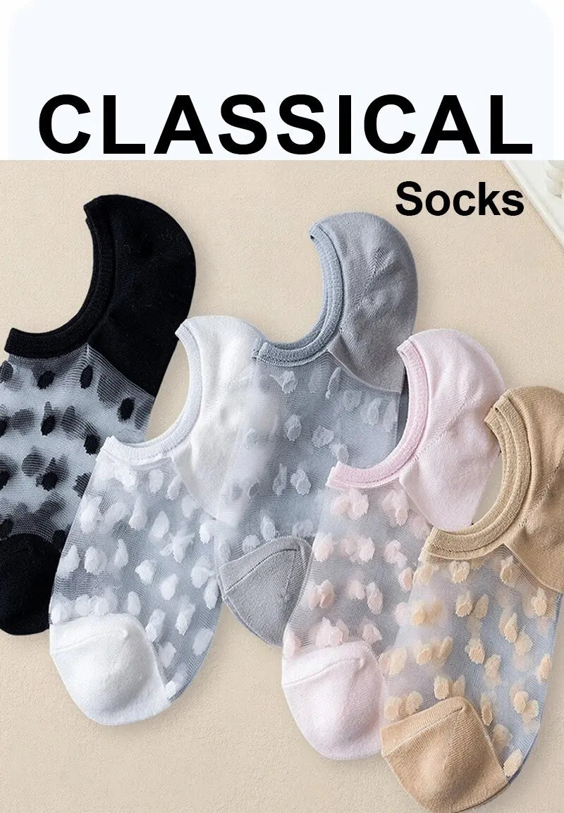 Polyester Elastane Polka Dot Low Tube Casual Women Socks - 7