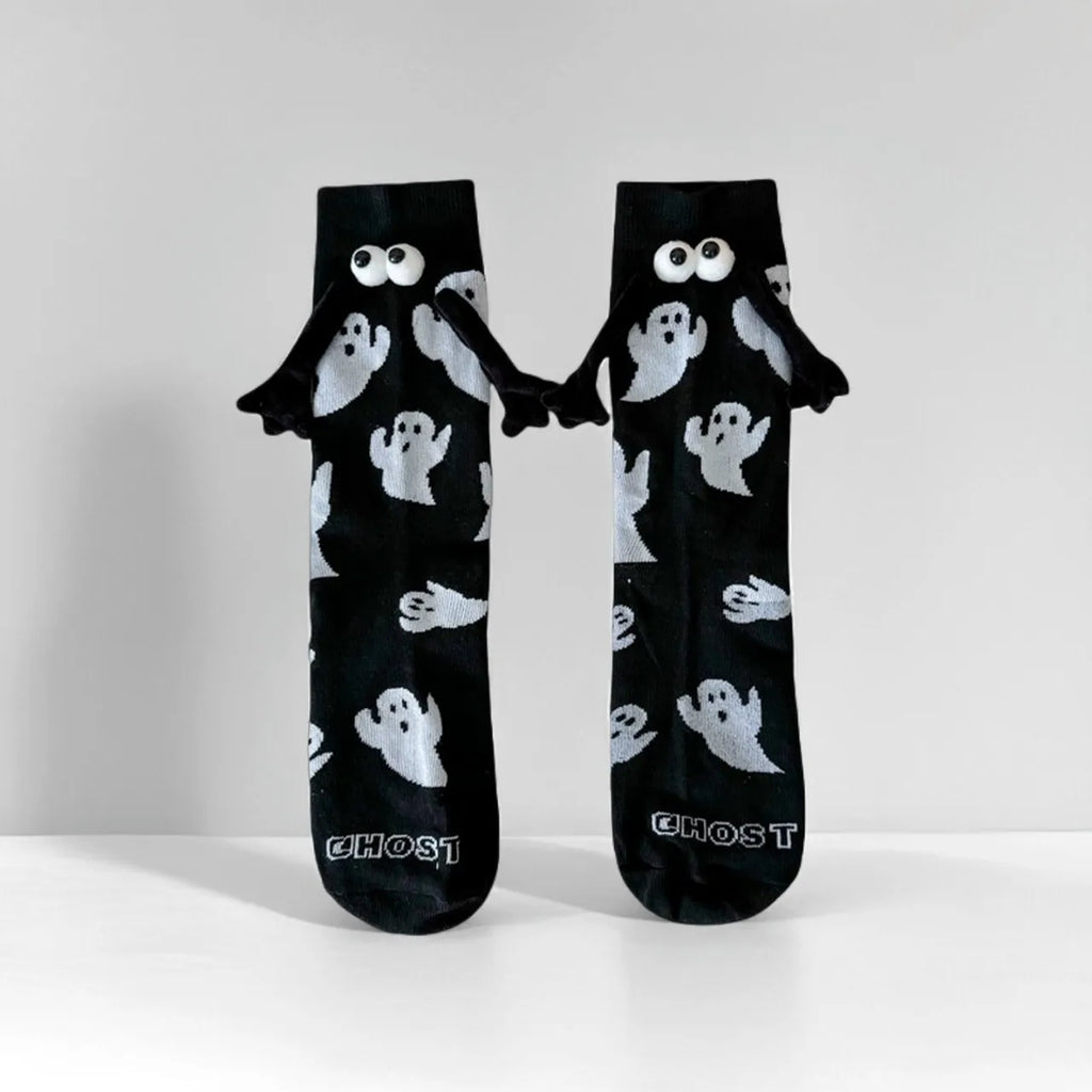 Cotton Ghost Design Magnetic Hand Holding Crew Socks