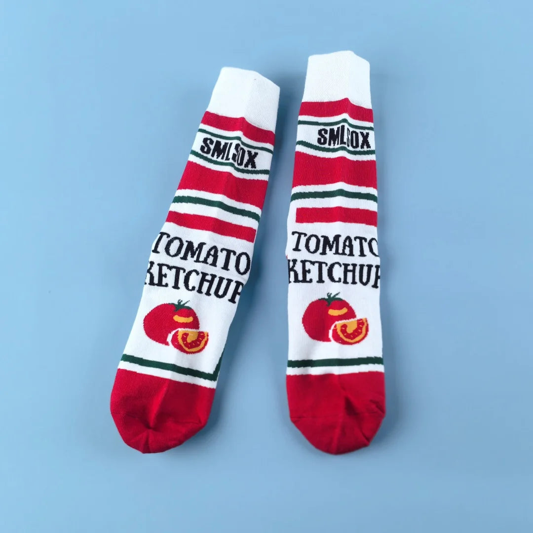 Cotton Blend Tomato Ketchup Print Crew Socks - 12