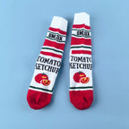 Cotton Blend Tomato Ketchup Print Crew Socks
