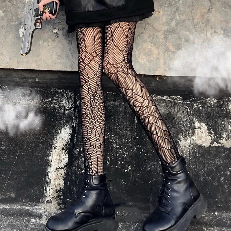 Floral Pattern Nylon Mesh Tights - 13