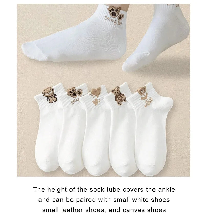 Polyester Elastane Teddy Bear Print Casual Ankle Socks for Women