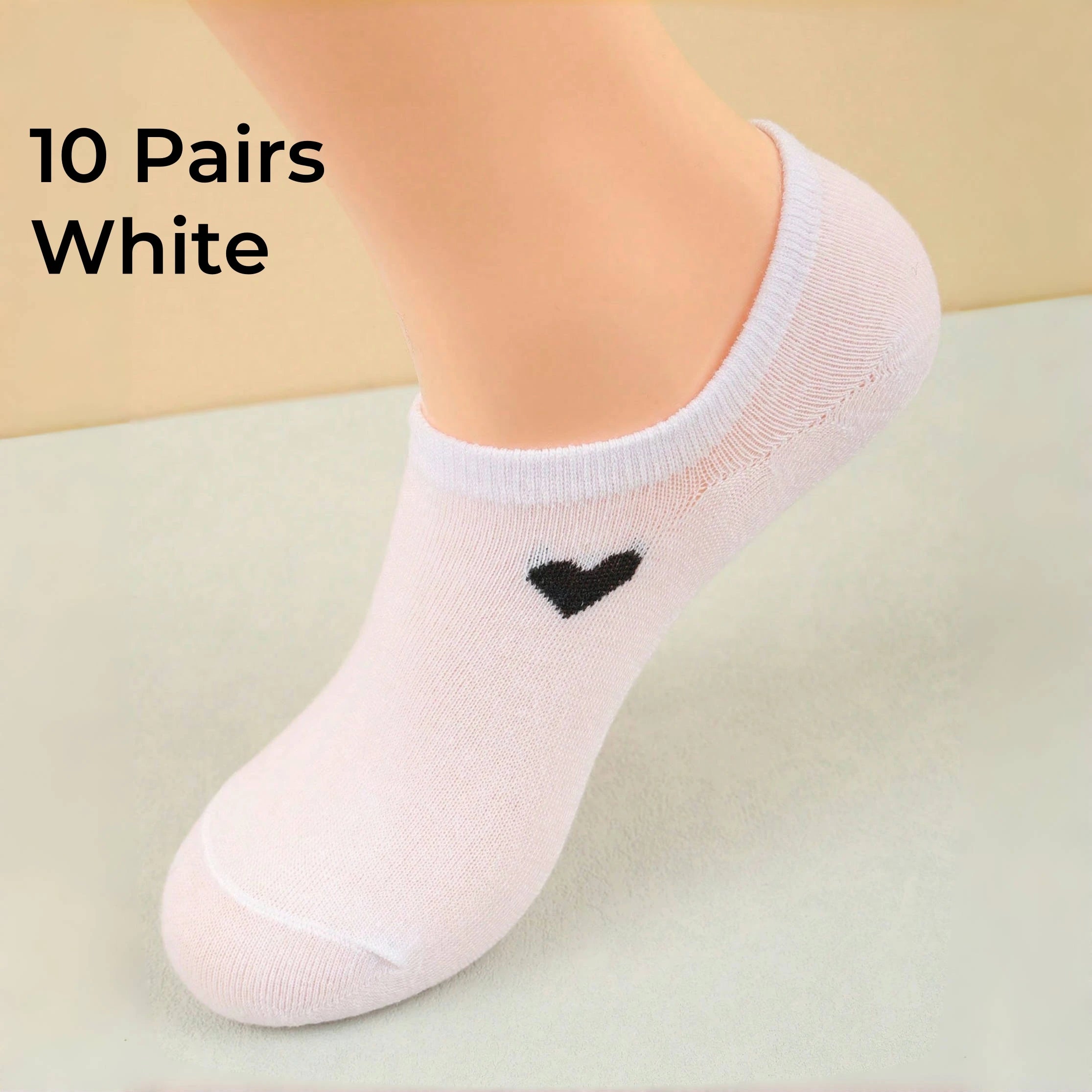 Polyester Elastane Low Cut No Show Heart Pattern Socks - 6